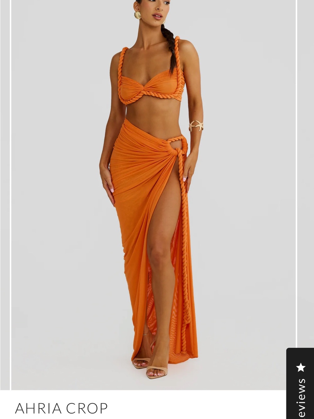 Melani Crop Orange Rope-Trim Bikini & Sarong Set - Picture 1 of 9